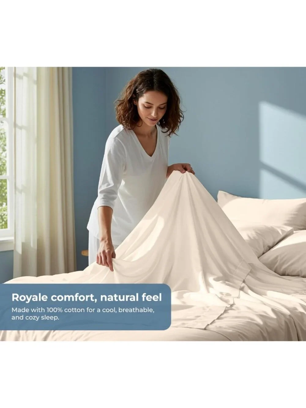 Organic Cotton King Sheet Set - 100% Percale Weave - 4 Pieces - Cream Bed Sheets